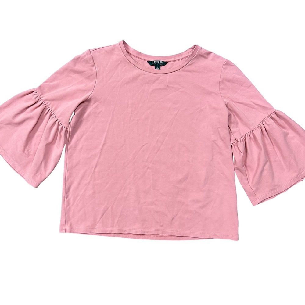 Lauren Ralph Lauren Pink Bell Sleeve Top Medium Knit Relaxed Office Casual